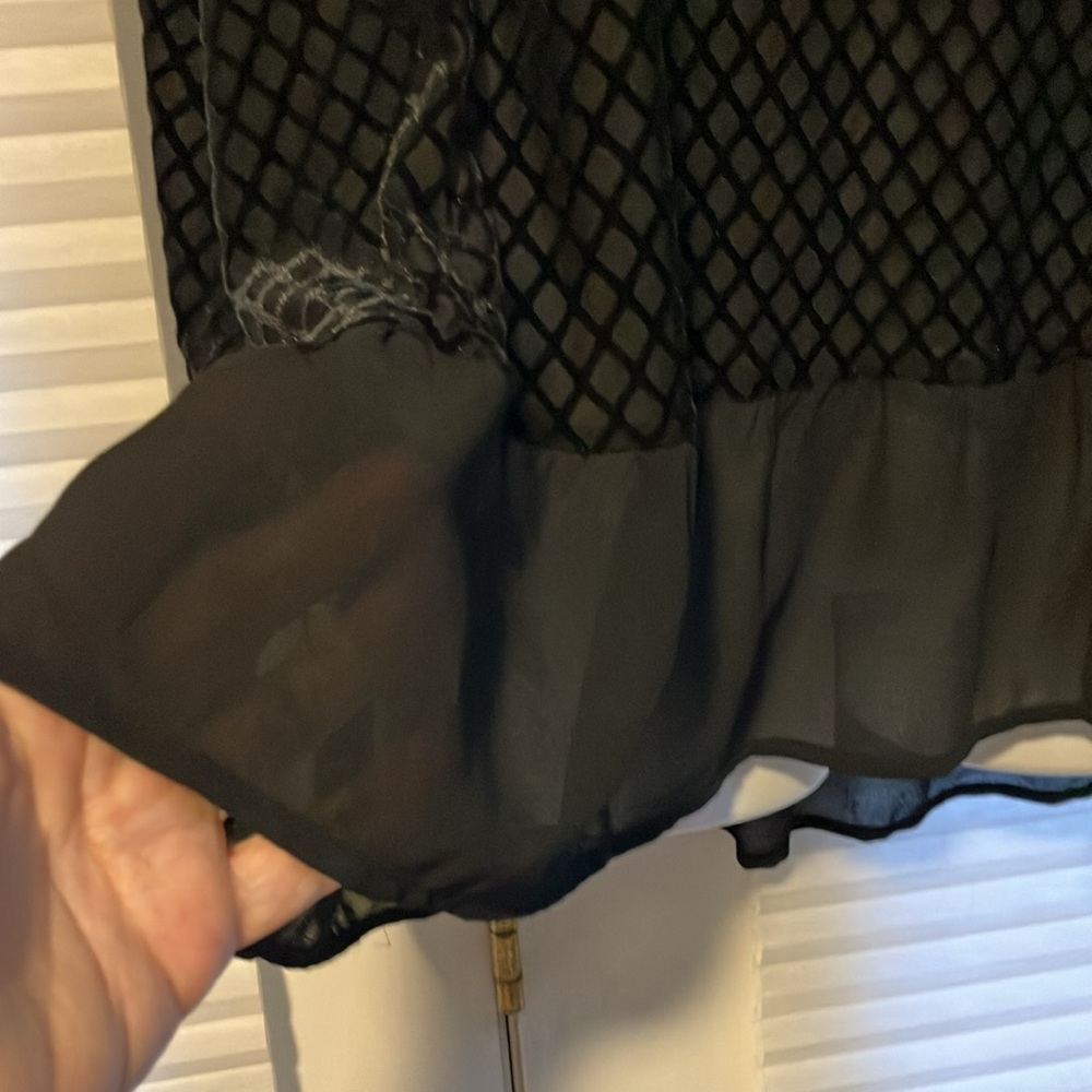 Adrianna Papell XL Burn Out Black Velvet Sheer Ruffle Hem Whimsigoth Blouse Top - Picture 5 of 10